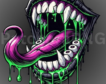 Monster Mouth Tongue PNG – Graffiti Drip Sublimation Graphic for