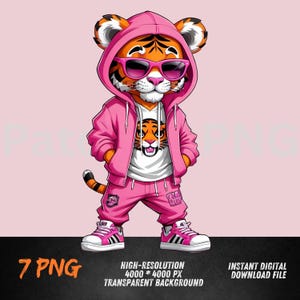 Pink Hip-Hop Tiger PNG | Graffiti Streetwear Tiger | Sublimation PNG for Shirts, Hoodies, DTF Transfers | Urban Gift