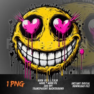 Heart Eyes Graffiti Smiley PNG – Melting Love Streetwear Art for DTF Transfers, Sublimation & Digital Use
