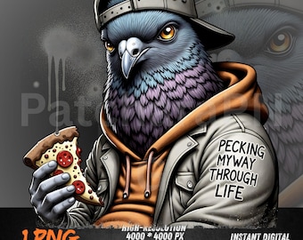 funny bird design Pigeon PNG | Pizza Pigeon Graffiti Art | Sublimation PNG for T-Shirts, Hoodies, DTF Transfers, Bird Lover Gift