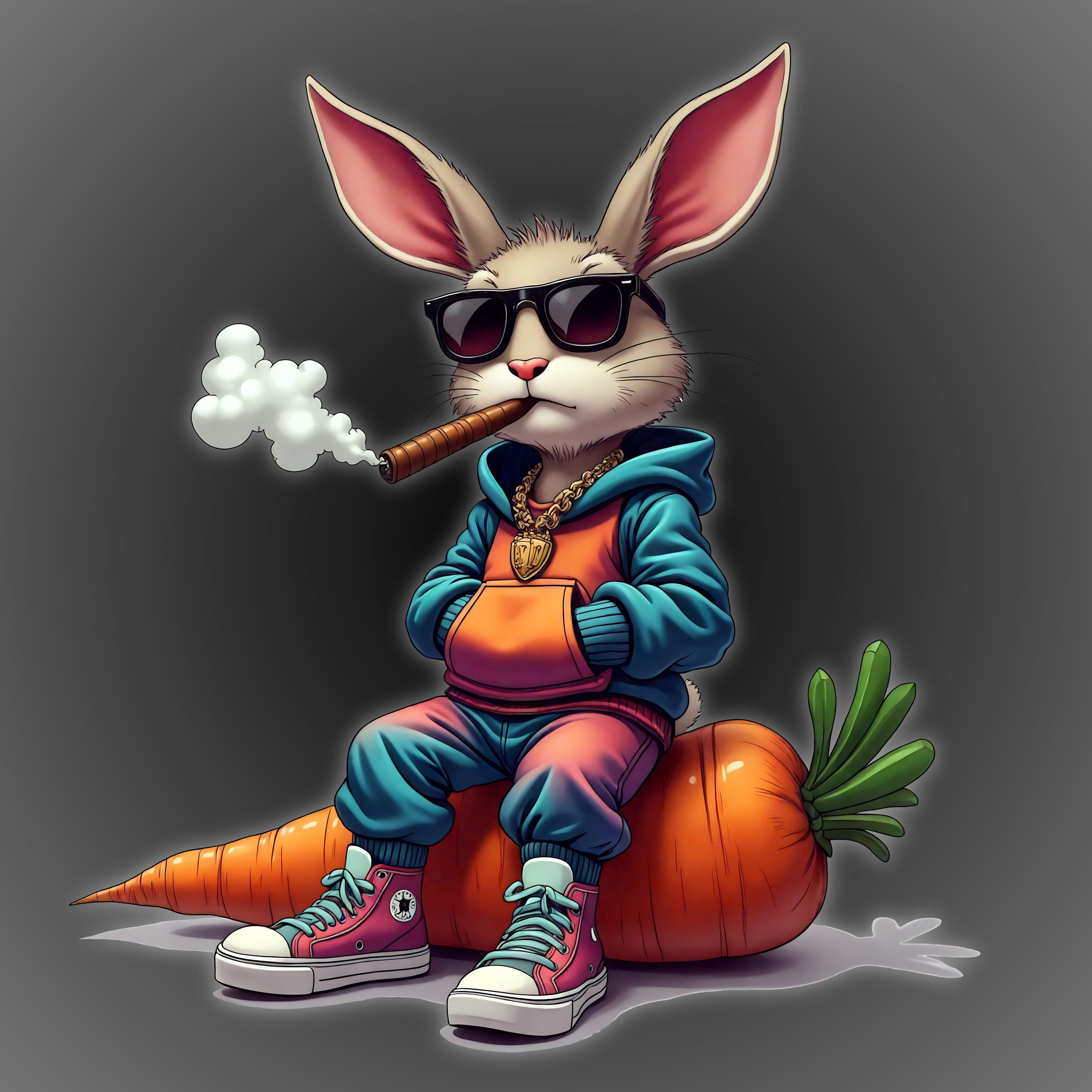 Funny Hip-hop Bunny PNG - Smoking Rabbit With Gold Chain & Carrot ...