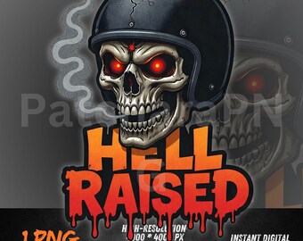 Hell Raised Skull Rider PNG | Biker Gothic Skull Sublimation Design | Halloween Rock Metal Digital Download