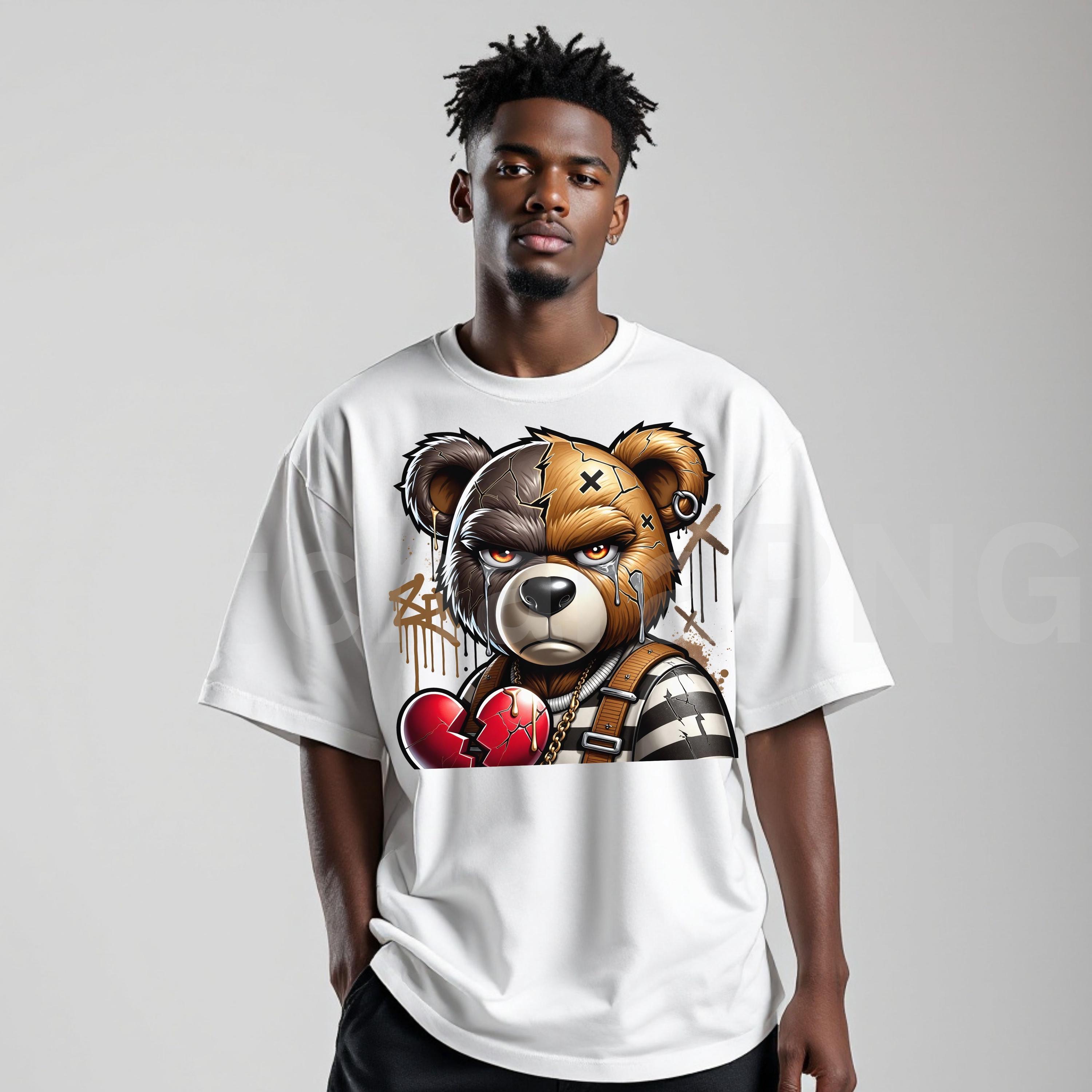 Emotional Broken Heart Teddy Bear PNG Graffiti Streetwear Design