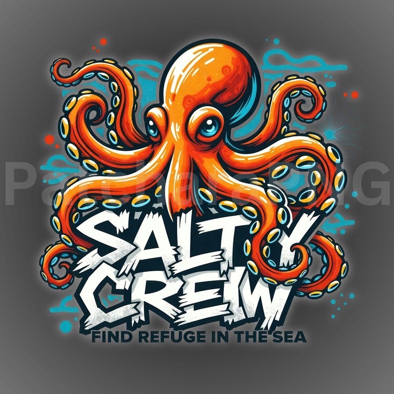 Octopus Rowing Salty Crew Octopus PNG - Bold Graffiti Sea Animal Graphic for Ocean ...