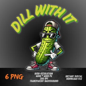 Funny Dill Pickle PNG | Cool Cartoon Pickle with Shades & Peace Sign | Digital Download for Sublimation Shirts and Gifts