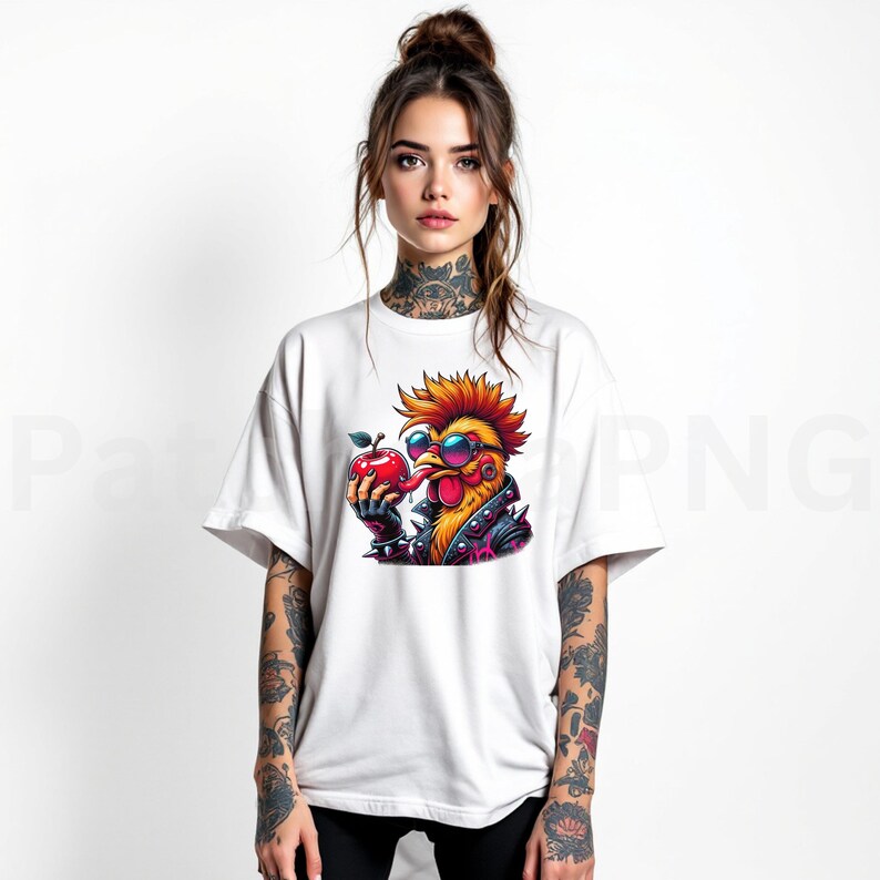 Rockstar Chicken PNG | Punk Chicken Clipart With Sunglasses and Apple ...