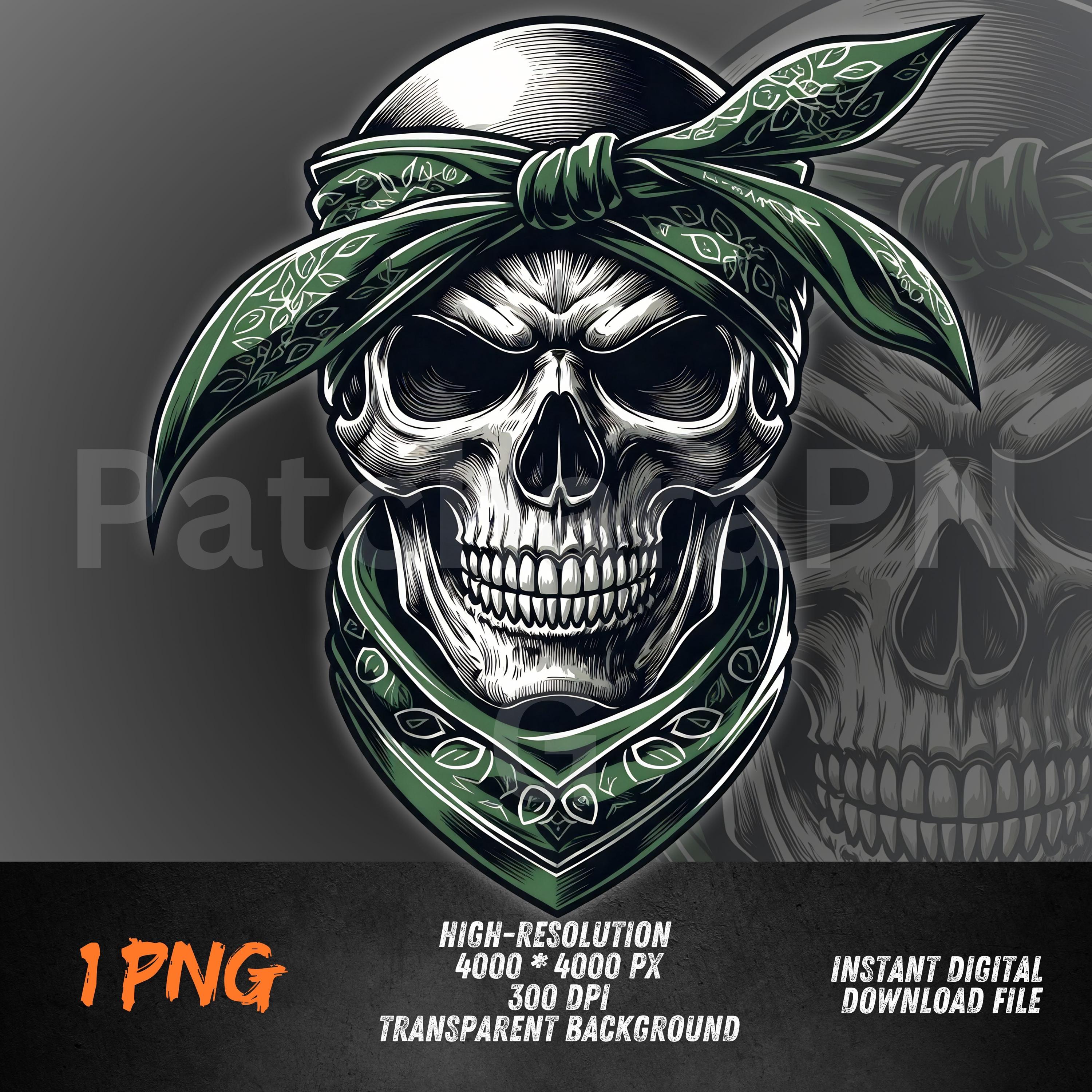 Green Bandana Skull PNG | Street Gangsta Skull Clipart | Skeleton