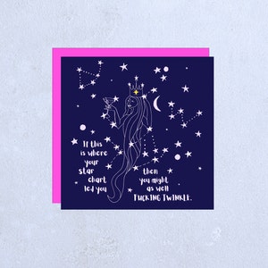 TWINKLE - cartão de aniversário, cartão de término, cartão de divórcio, cartão engraçado, amizade, encorajamento, bruxa mística, tarô, deusa, lua, estrelas, constelação