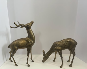 Two Vintage Brass Buck And Doe Figurines From The Mid-20th Century