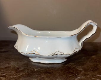 Vintage George Radisson White Gravy Boat with Gold Trim Mid Century Modern