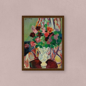 Colorful floral still life framed oil painting | Bouquet De Tulipes | French art print, framed ready-to-hang giclee wall art, cottage decor