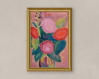 Colorful abstract floral framed oil painting | Bouquet in Vase 1916 | vintage framed still life giclee fine art print, Jawlensky