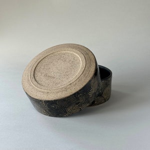 Set of 2 handmade ceramic bowls/dog bowls with leaves print image 5