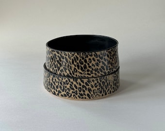 Set of 2 handmade ceramic bowls/dog bowls with cheetah print