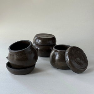 Set of 3 handmade small Korean traditional Onggi / Tea container, dry herbs and salt container, housewarming gift