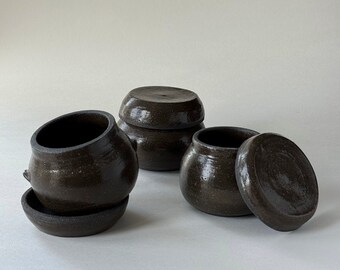 Set of 3 handmade small Korean traditional Onggi / Tea container, dry herbs and salt container, housewarming gift