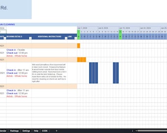 Editable Airbnb VRBO STR Rental Cleaning Calendar Schedule Host Excel Template