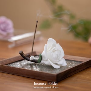 Handmade Ceramic Flower Incense Holder, Zen Home Yoga Room Decor, Tabletop Incense stick burner, Aromatherapy, perfect gift for tea lover