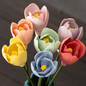 Ceramic tulip with stem special for graduation, thank you teacher gifts idea, handmade porcelain flower sculpture, 4.5cm wide, garden decor