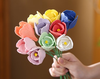 Handgemaakte keramische tulp, cadeau leraar, porseleinen bloemsculptuur
