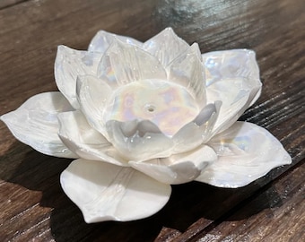 White Lotus Ceramic Flower Incense Holder Special Gifts for Zen Yoga Room Decor