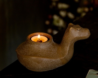 Handmade Ceramic Camel Candle Holder: Pottery Gift for Animal Lovers