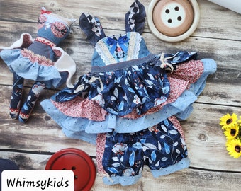 Boutique Custom Made Blue Belle Vintage Style Dress and Bloomers Set and Owl stuffy Hotels Size 2T