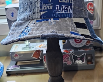 Detroit Lions Football OOAK Custom Made Patchwork bucket Hat Size Youth Boys Girls