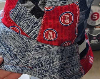 Detroit Basketball Pistons OOAK Custom Made Patchwork bucket Hat Size Youth Teen Boys Girls