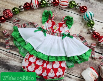 Boutique Here Comes Santa Custom made Vintage Style Dress and Bloomers Girls Set Size 2