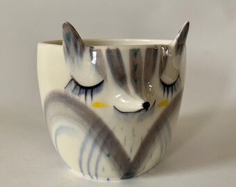Handmade Porcelain Gray Wolf Planter