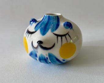 Handmade Porcelain Blue Bear Mini Bud Vase