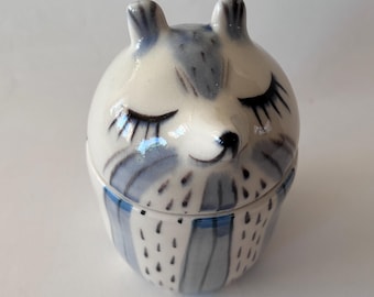Handmade Porcelain Blue Bear Lidded Dish