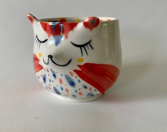 Handmade Porcelain Red Bear Cup