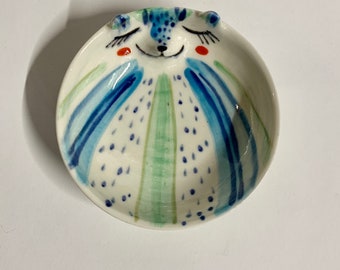 Handmade Porcelain Blue Bear Trinket Dish