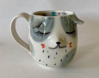 Handmade Porcelain Gray Spotted Dog mug
