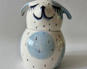 Handmade Porcelain Gray Dog Small Jar