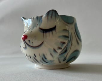 Handmade Porcelain Gray Cat Cup