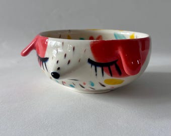 Handmade Porcelain Pinkish Puppy Snack Bowl