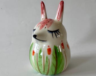 Handmade Porcelain Pink Fox Bank