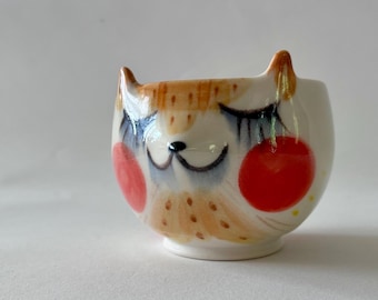 Handmade Porcelain Orange Dog Cup