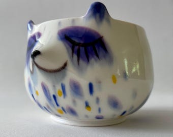 Handmade Porcelain Purple Panda Snack Bowl
