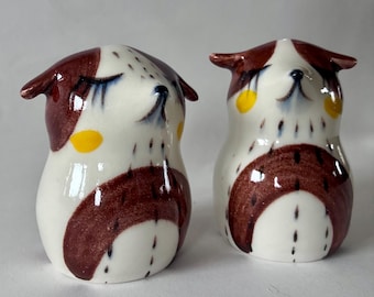 Handmade Porcelain Brown Dogs Salt and pepper Shakers