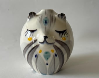 Handmade Porcelain Gray Bear Bud Vase