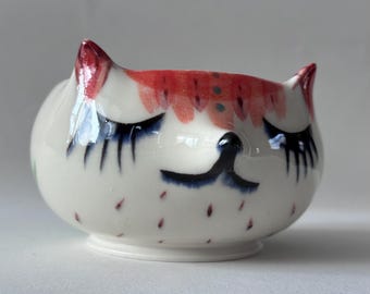 Handmade Porcelain Red Fox and Flowers Snack Bowl
