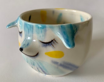Handmade Porcelain Blue Dog Cup