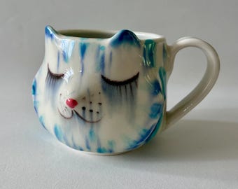 Handmade Porcelain Blue Snow Leopard Mug