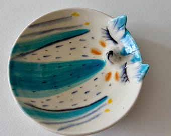 Handmade Porcelain Blue Fox Trinket dish