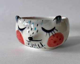 Handmade Porcelain Gray Bear Bowl