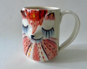 Handmade Porcelain Orange Cat or Fox Mug